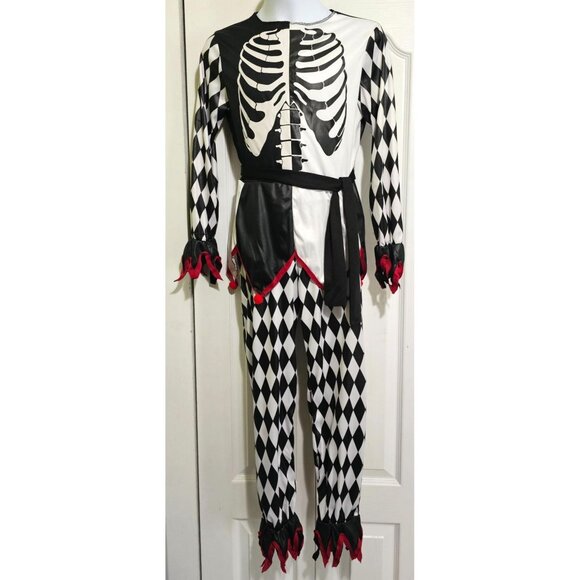 Sinister Jester Skeleton Costume Creepy Scary Killer Horror Halloween Kids MD - Picture 4 of 5